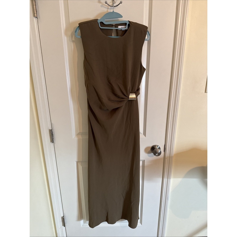 Jason Wu Brown Ruched Maxi Dress Gold Hardware Size 8 Sleeveless Fall